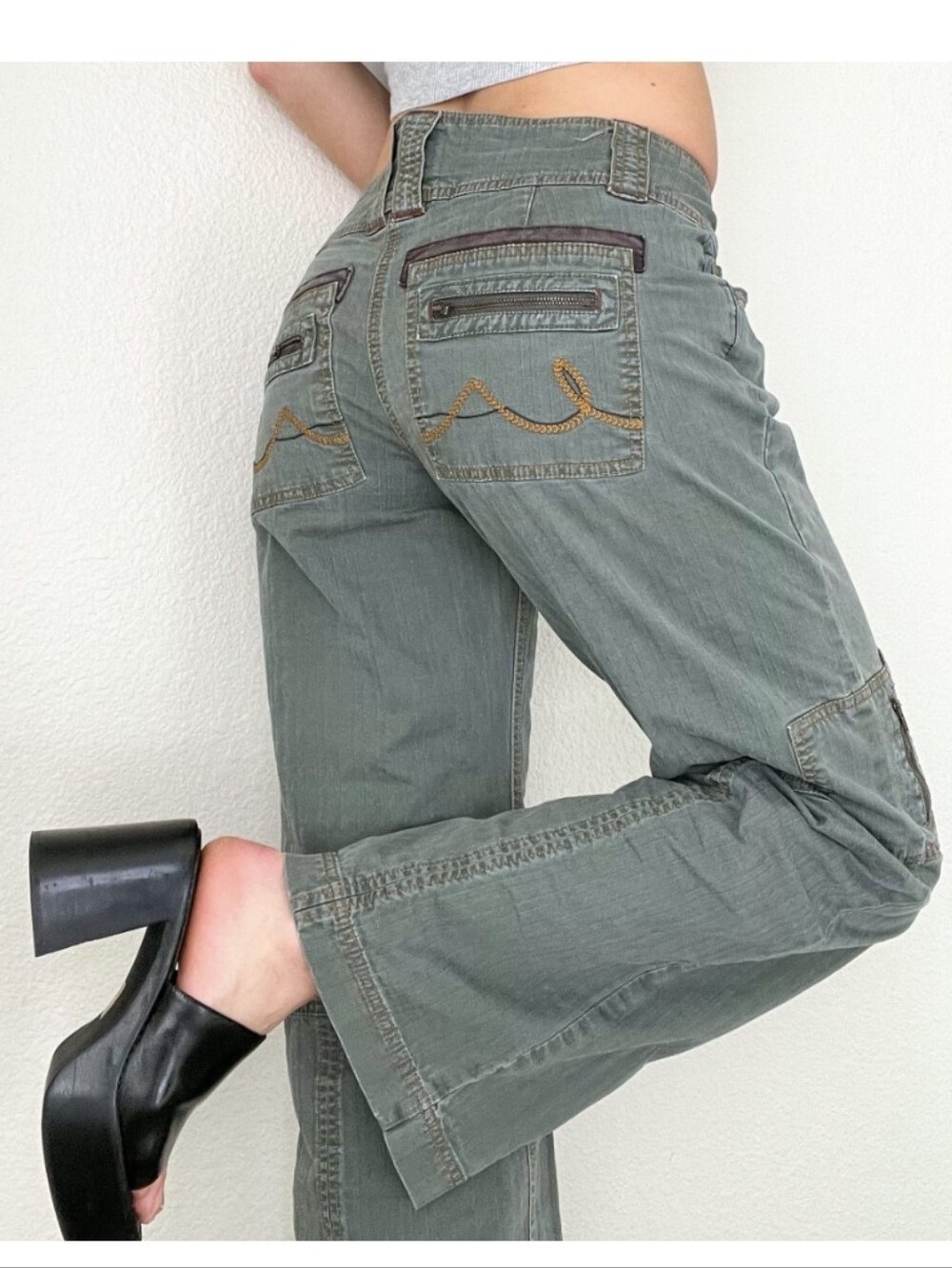 CAbi Y2k Vintage Wide Leg Cargo Pants Womens Size 8